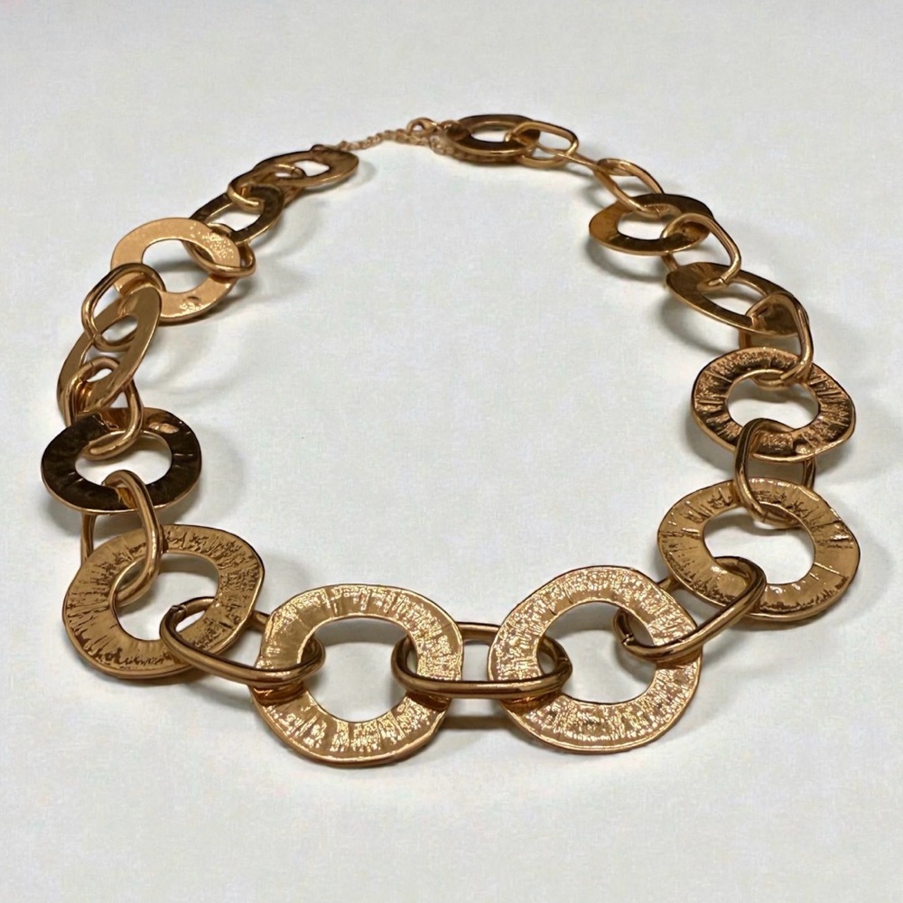 Vintage ‘90s Bright & Shiny Hammered Gold-Tone Link Statement Necklace